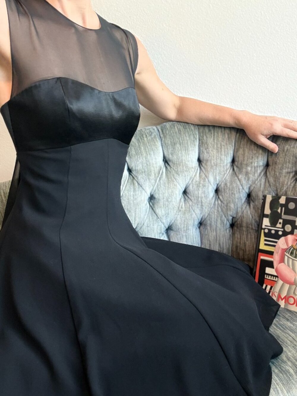 💝SOLD💝 Vintage Black Cocktail Dress Sheer Open Back Fit Flare 2 Chiffon - Picture 6 of 12